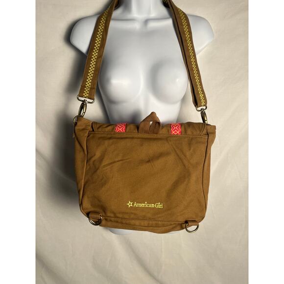 American Girl Messenger Bag Tan Pink Straps Crossbody Adjustable Girls Tote - Picture 3 of 6
